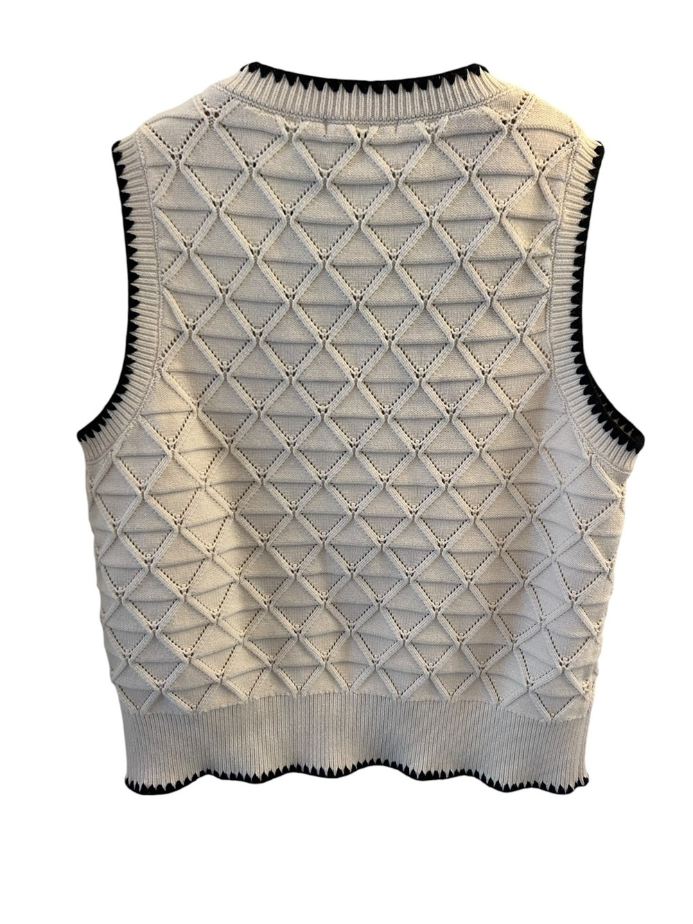 Adrianna Papell Cream Knit Sleeveless Crew Neck Diamond Sweater Vest M - Picture 2 of 9